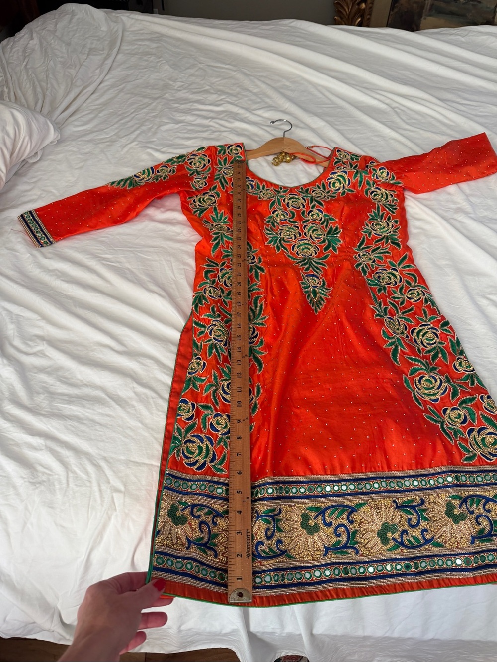 3 piece silk Embroidered Orange Ethnic Tunic Dress